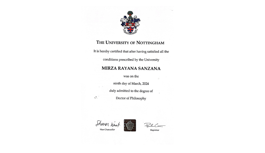 Mirza Rayana Sanzana Certificate